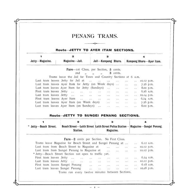 Penang Tram Timetable 1914