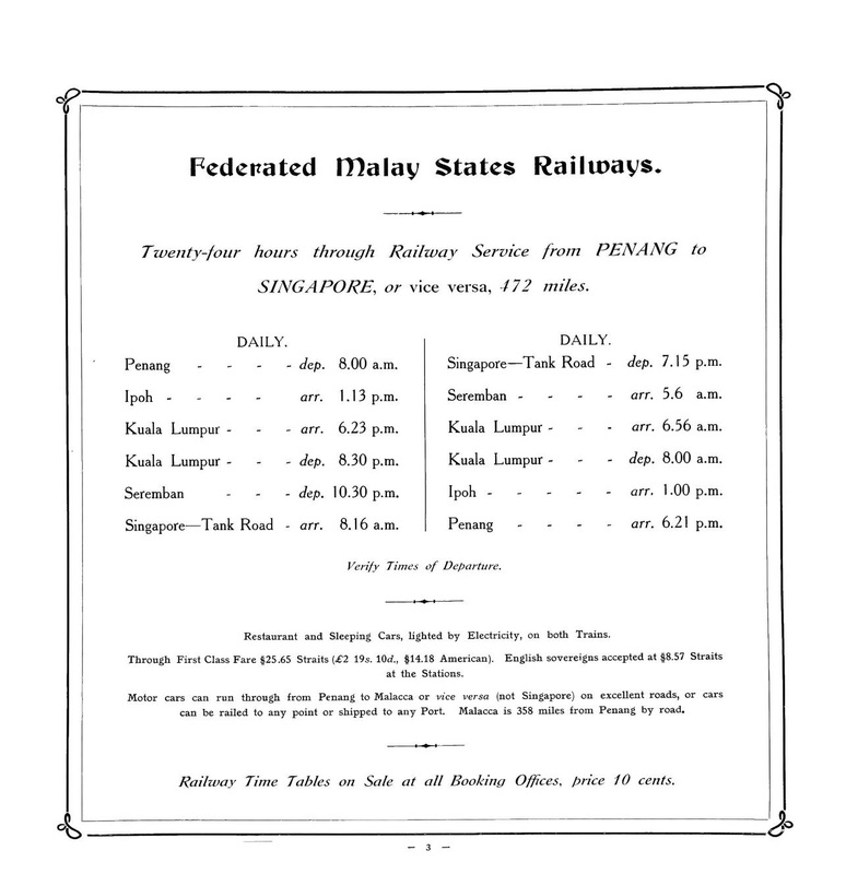 1914 Train Timetable from Penang to Singapore